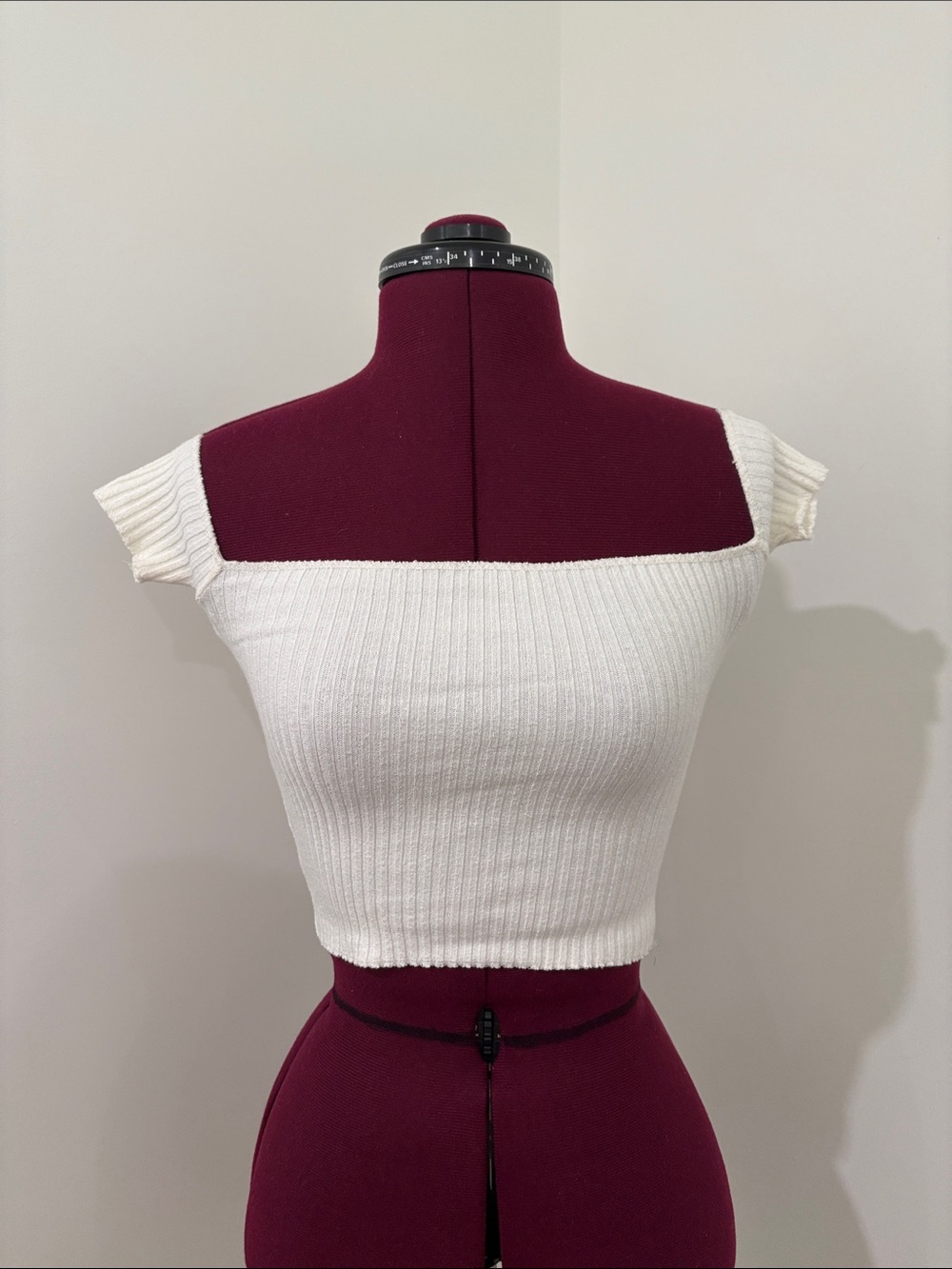 ARE YOU AM I White Ribbed Off-Shoulder Crop Top